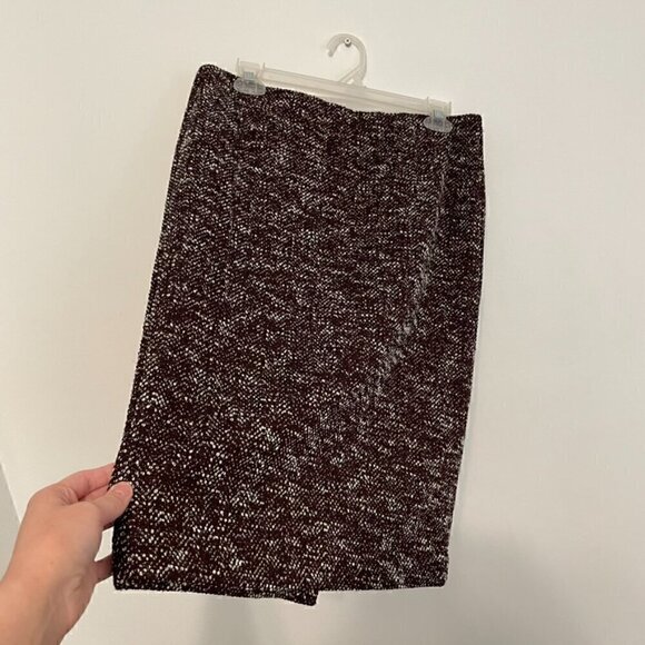 ANN TAYLOR Factory Burgundy Maroon or Plum White Tweed Work Pull On Pencil Skirt - Picture 7 of 11